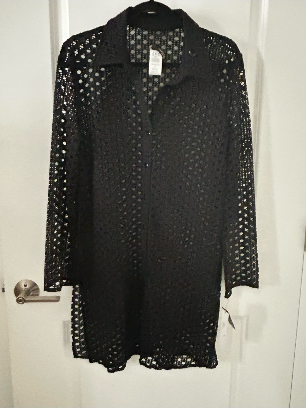 Carmen Marc Valvo Black Crochet Shirt Cover-Up Size Large